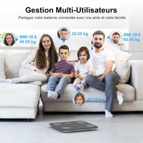 Balance Impédancemètre Connectée avec Grand Écran – 15 Mesures de Santé, Modes Multiples, Compatible App