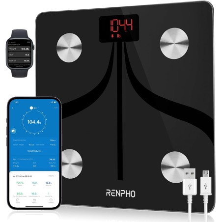 Balance Impédancemètre Connectée Bluetooth – 13 Mesures, Rechargeable USB, Compatible avec Apps Fitness