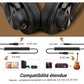 Casque Bluetooth sans Fil - Qualité Sonore, Autonomie 72h+, Micro Antibruit, Port de Partage, Confort