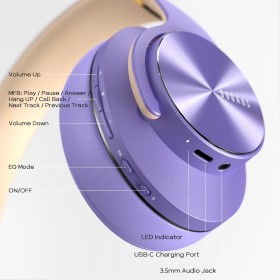 Casque Bluetooth sans Fil - 52h d'Autonomie, 3 Modes d'Égaliseur, Confort, Micro Intégré