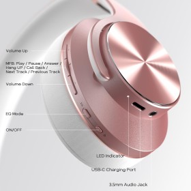 Casque Bluetooth - 90h d'Autonomie, 3 Modes d'Égaliseur, Confort, Micro Intégré