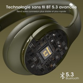 Casque Bluetooth Sans Fil, 90h d'Autonomie, Bluetooth, 3 Modes d'Égaliseur, Micro Intégré