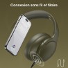 Casque Bluetooth Sans Fil, 90h d'Autonomie, Bluetooth, 3 Modes d'Égaliseur, Micro Intégré