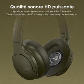 Casque Bluetooth Sans Fil, 90h d'Autonomie, Bluetooth, 3 Modes d'Égaliseur, Micro Intégré