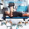 Banc de Musculation Pliable Multifonction 4 en 1 avec Repose-Barre Réglable et Barres Parallèles