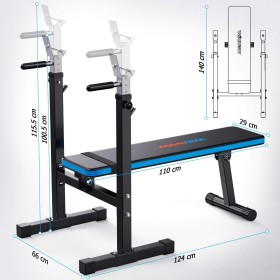 Banc de Musculation Pliable Multifonction 4 en 1 avec Repose-Barre Réglable et Barres Parallèles