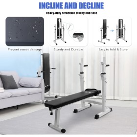 Banc de Musculation Pliable avec Support pour Haltères – Réglable, Confortable, Compact