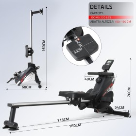 Rameur Pliable 8 Niveaux de Résistance - Résistance Magnétique, Écran LCD Multifonctions, Compact et Silencieux