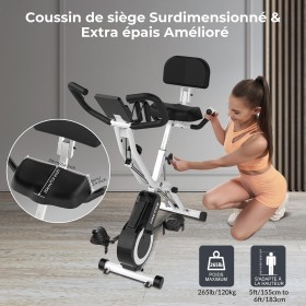 Bicicleta estática plegable - 16 niveles de resistencia, silenciosa, cómoda, monitor multifunción, compacta