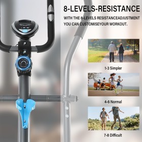 Bicicletta ellittica pieghevole - 8 livelli di resistenza, schermo LCD multifunzione, silenziatore, portabottiglie