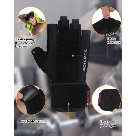 Gants de Fitness Respirants à Scratch Noir - Confort Optimal pour Haltérophilie et Entraînement