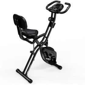 Bicicleta estática plegable - 12 niveles de resistencia, pantalla LCD multifunción, asiento extra grande y silencioso