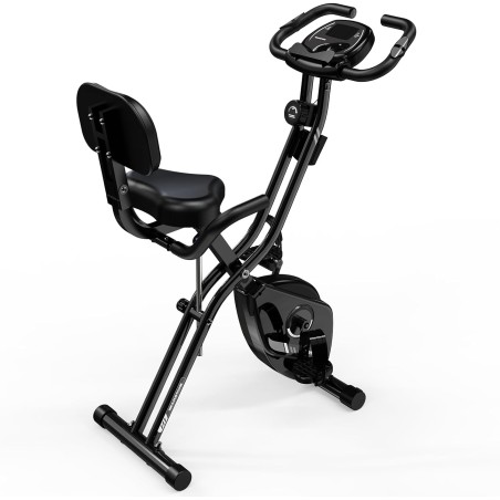 Folding Exercise Bike - 12 Levels of Resistance, Multifunction LCD Screen, Extra Large and Quiet Seat