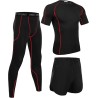 Ensemble Compression Homme 3 Pièces Noir- Tee Shirt, Legging, Pantalon de Sport pour Fitness