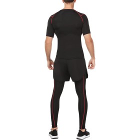 Ensemble Compression Homme 3 Pièces Noir- Tee Shirt, Legging, Pantalon de Sport pour Fitness