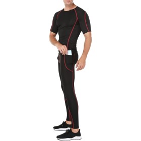 Ensemble Compression Homme 3 Pièces Noir- Tee Shirt, Legging, Pantalon de Sport pour Fitness