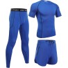 Ensemble Compression Homme 3 Pièces Bleu - Tee Shirt, Legging, Pantalon de Sport pour Fitness