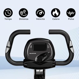 Bicicleta estática plegable - 12 niveles de resistencia, pantalla LCD multifunción, asiento extra grande y silencioso