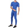 Ensemble Compression Homme 3 Pièces Bleu - Tee Shirt, Legging, Pantalon de Sport pour Fitness