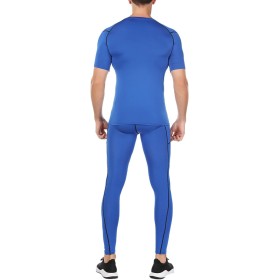 Ensemble Compression Homme 3 Pièces Bleu - Tee Shirt, Legging, Pantalon de Sport pour Fitness