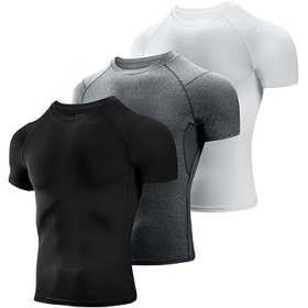 Lot de 3 Tee Shirts Compression Homme - Manches Courtes pour Running, Fitness, Gym et Musculation