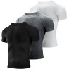 Lot de 3 Tee Shirts Compression Homme - Manches Courtes pour Running, Fitness, Gym et Musculation