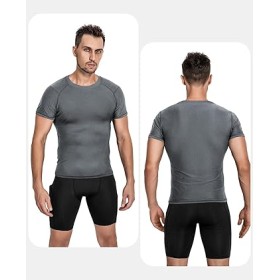 Lot de 3 Tee Shirts Compression Homme - Manches Courtes pour Running, Fitness, Gym et Musculation