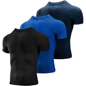 Lot de 3 Tee Shirts Compression Homme Noir, Bleu et Marine - Running, Fitness, Gym et Musculation