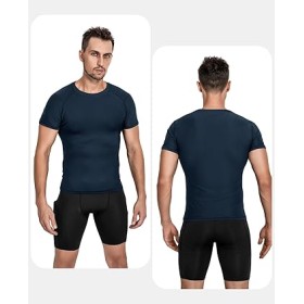 Lot de 3 Tee Shirts Compression Homme Noir, Bleu et Marine - Running, Fitness, Gym et Musculation