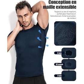 Lot de 3 Tee Shirts Compression Homme Noir, Bleu et Marine - Running, Fitness, Gym et Musculation