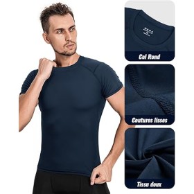 Lot de 3 Tee Shirts Compression Homme Noir, Bleu et Marine - Running, Fitness, Gym et Musculation