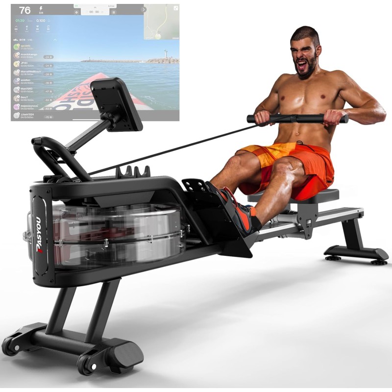 Water Rowing Machine 6 Resistance Levels - Compact and Quiet, 360° Adjustable Display, Supports up to 130 kg