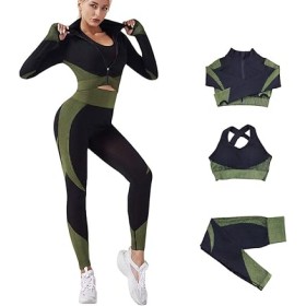 Legging de Sport Femme Taille Haute Noir, Vert - Confort Extensible pour Gym et Yoga