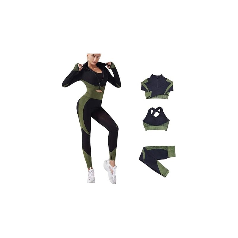 Legging de Sport Femme Taille Haute Noir, Vert - Confort Extensible pour Gym et Yoga