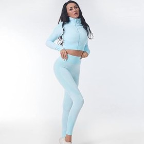 Legging de Sport Femme Taille Haute Bleu Clair - Confort Extensible pour Gym et Yoga