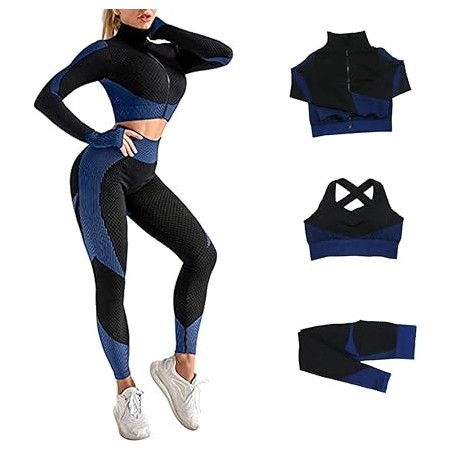 Legging de Sport Femme Taille Haute Noir, Bleu - Confort Extensible pour Gym et Yoga