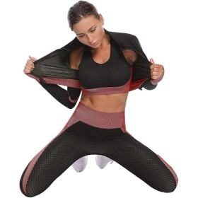 Ensemble Vêtement de Sport Femme 3 Pièces - Yoga et Fitness Set avec Soutien-Gorge Sport, Legging Taille Haute et Veste Zippée