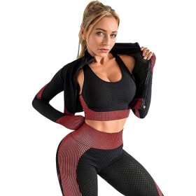 Ensemble Vêtement de Sport Femme 3 Pièces - Yoga et Fitness Set avec Soutien-Gorge Sport, Legging Taille Haute et Veste Zippée