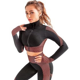 Ensemble Vêtement de Sport Femme 3 Pièces - Yoga et Fitness Set avec Soutien-Gorge Sport, Legging Taille Haute et Veste Zippée