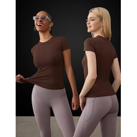 T-shirt de sport pour femme à manches courtes et col rond - Respirant et Extensible pour Entraînement et Fitness