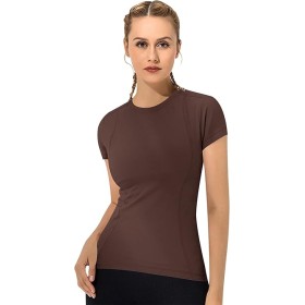 T-shirt de sport pour femme à manches courtes et col rond - Respirant et Extensible pour Entraînement et Fitness