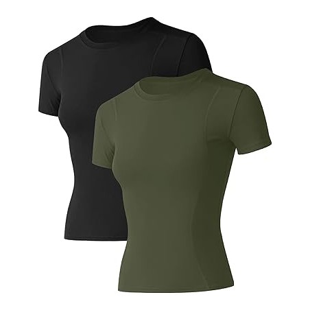 T-shirt de Sport Femme, Respirant et Extensible, Manches Courtes, Entraînement Fitness