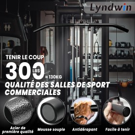 Barre de Tirage Musculation Triceps Biceps - Barre en Acier Noir, Détachable pour Poulie