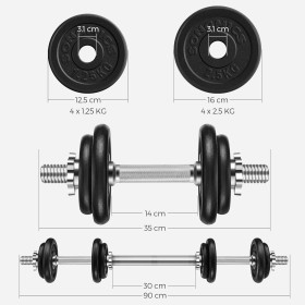 20kg Bodybuilding Hantelset mit Verlängerungsstange - Verstellbares Gewicht, rutschfest und langlebig