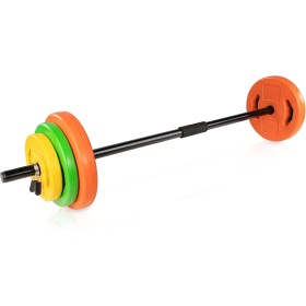 Haltère de Musculation Multicolore 15kg – Ensemble Complet avec 6 Disques de Ciment Colorés et Barre Divisible