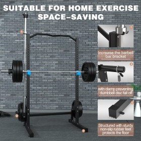 All-in-One Adjustable Dumbbell and Squat Rack - 21 Positions, Rugged, Multi-Grip Bar and Integrated Storage Rack