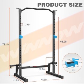 Rack per manubri e squat regolabile tutto in uno - 21 posizioni, barra robusta a presa multipla e rack di stoccaggio integrato