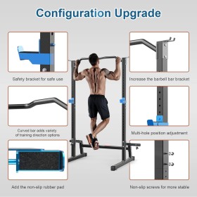 All-in-One Adjustable Dumbbell and Squat Rack - 21 Positions, Rugged, Multi-Grip Bar and Integrated Storage Rack