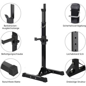 Support d'Haltères et de Squat Réglable - Hauteur Ajustable, Antidérapant