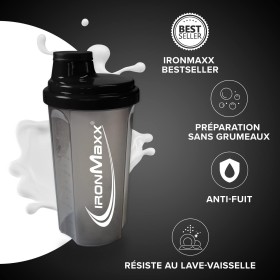 Shaker à Protéines Noir 700ml - Avec Bouchon Rotatif, Passoire & Échelle de Mesure, Anti-Fuite, Sans BPA et DEHP